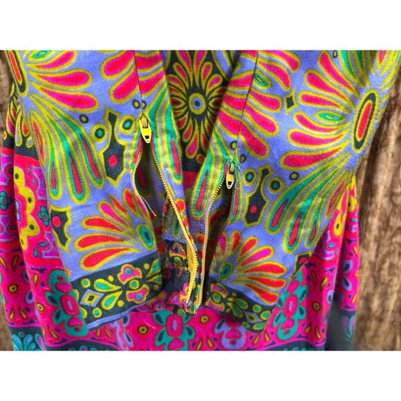 VTG Alex Colman Dress 60s 70s Mod Hippie Psychedelic Vintage Maxi High Neck EUC - Picture 4 of 11
